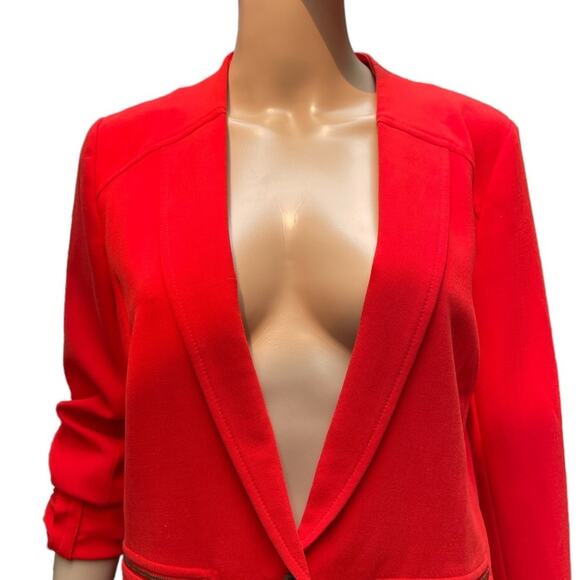 Trouvé Blazer Long Sleeves Womens S Red Single Fitted Breasted Stretch - Picture 3 of 14